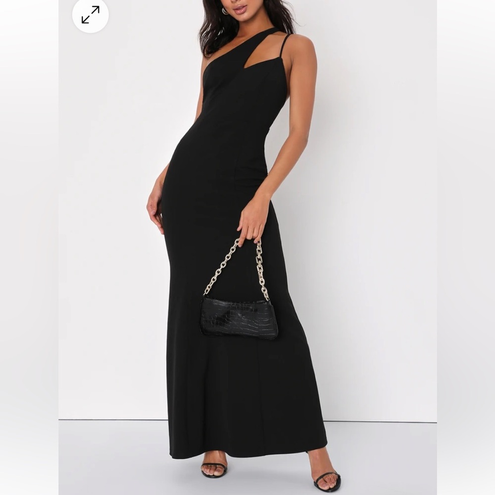 Lulus One Shoulder Black Mermaid Formal Dress, Size XL